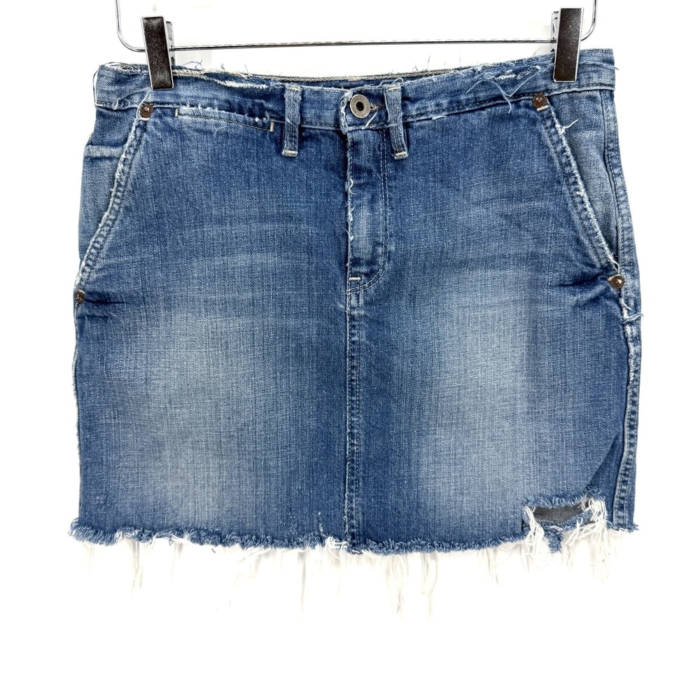 Vintage Ralph‎ Lauren Sport Mini Denim Skirt Size 2 Distressed Y2K Preppy Blue